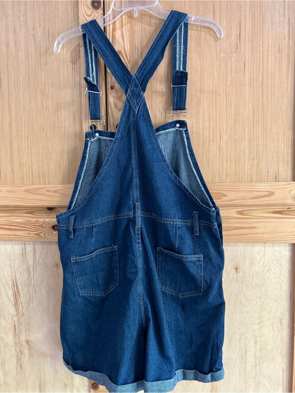 Denim Blue Women's Jean Short Overalls Sz L - Picture 2 of 3